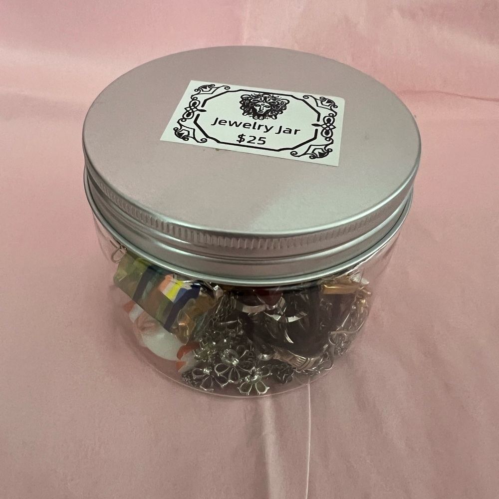 Silver & Gold Mystery Jewelry Jar with Assorted Accessories